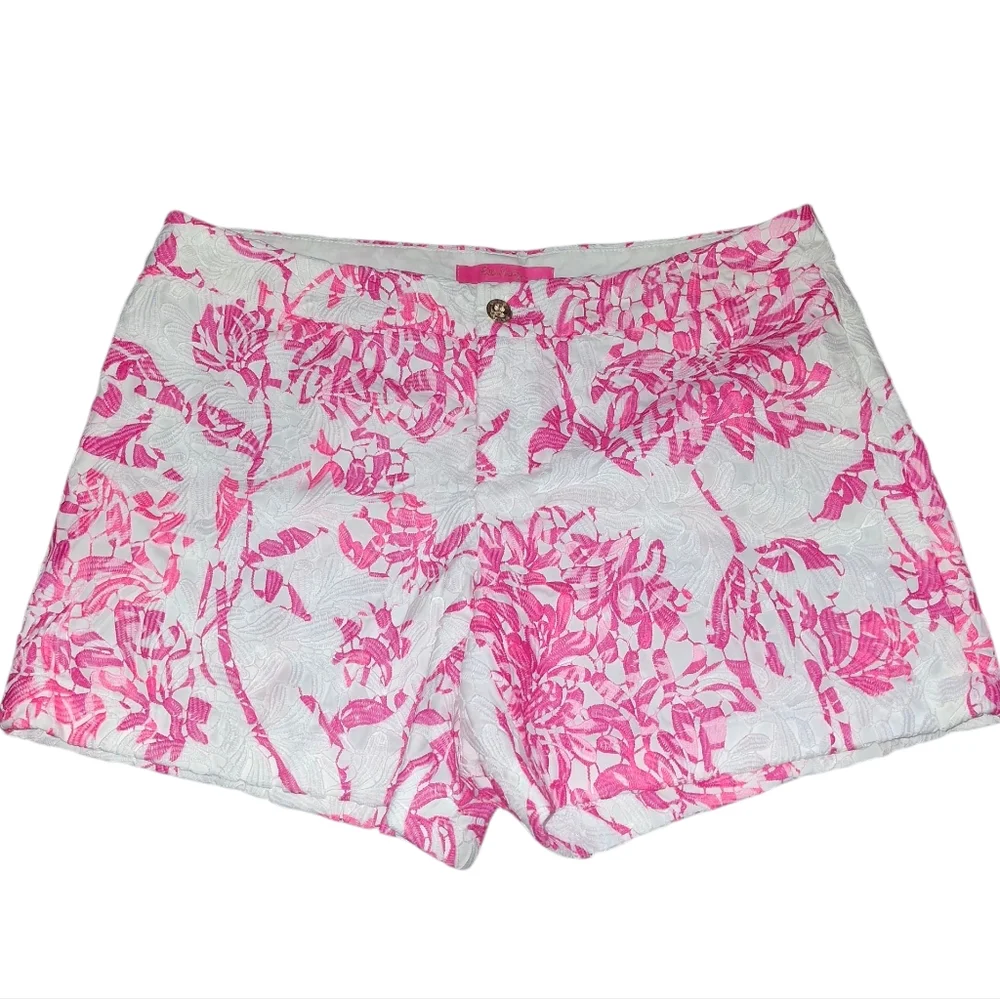 NWOT LILLY PULITZER KELLY LACE EMBROIDERED FLORAL SHORT WHITE/PINK SIZE 10 - Picture 2 of 7